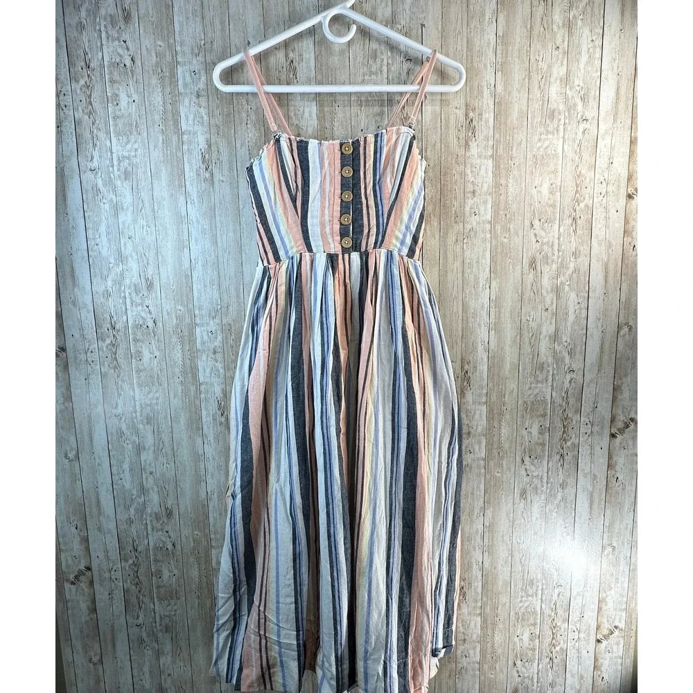 Free People Lilah Maxi Dress XS White Blue Pink Striped Convertible Strap‎ Boho